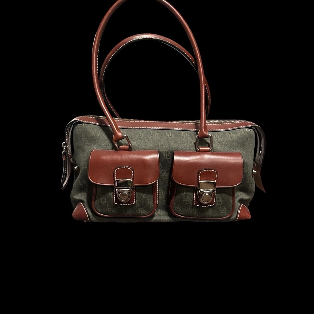 Rooney & Bourke Vintage Shoulder Bag Green Canvas with Brown Leather Trim/Accent - Picture 11 of 17